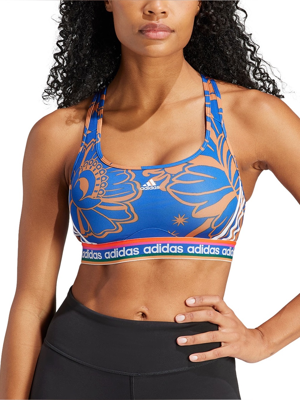adidas FARM Rio Blue & Orange Floral Scoop-Back Sports Bra